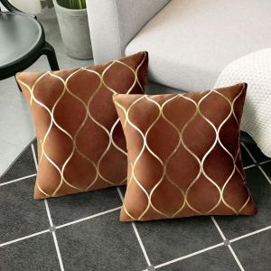 Cauc-Housse De Coussin Marron 40x40 Avec Lignes Dor&eacute;es Coussins D&eacute;coratifs De Canap&eacute; Pour Salon Chambre Ensemble De 2 Housse De Coussin Marron Et Or Chocolat 16 X 16 Inch - Neuf