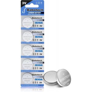 Lot de 5 piles CR2450L CR2450L pour OOONO - 3 V - Anti-fuite et avec longue dur&eacute;e de vie - Compatible avec les piles bouton CR2450, 2450, 2450 - Neuf