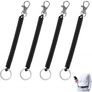 KAL-Lot De 4 Porte-Cl&eacute;s R&eacute;tractables En Spirale Pour Portefeuille, Cl&eacute;s, T&eacute;l&eacute;phone Portable (Black) - Neuf
