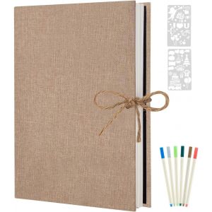 Album Photo Adhesif Scrapbooking 60 Pages,Lin Vintage Autoadhesif DIY Famille Scrapbook,Cadeaux de No&euml;l d'anniversaire de Mariage (Beige) - Neuf