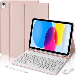 Coque Clavier pour iPad A16 (11'') / iPad 10 2022 (10,9'') Rose avec Clavier Bluetooth + Souris + Stylet - Neuf