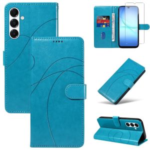 KALANKA-Coque Compatible avec Samsung Galaxy A17 4G / 5G avec 1 Pi&egrave;ce Protection &Eacute;cran en Verre Tremp&eacute;, Housse PU Cuir &agrave; Rabat Flip, &Eacute;tui Support et Portefeuille Fonction (Bleu Ciel) - Neuf
