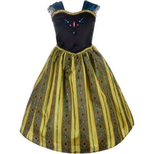 Ehnga-Deguisement Reine Des Neiges Robe De Couronnement Princesse Anna Enfant Fille, Anniversaire Fete Carnaval Halloween Costume Cosplay, Taille 2-11 Ans, Vert - Neuf