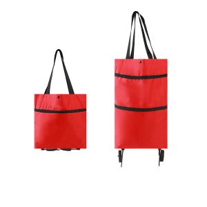 (2 pièces, rouge) Chariot de courses pliable, chariot de courses à roulettes, sacs fourre-tout réutilisables, chariot de courses léger - Neuf