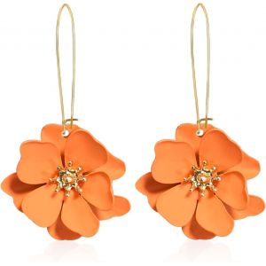 Kal-Boucle D'oreille Fleur Pour Femmes, Boucles D'oreilles Pendentif Fleur De Bohème Pétale Hypoallergénique Mode Bijoux Cadeau - Neuf