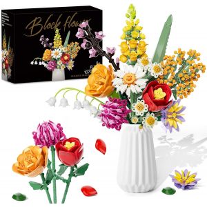 YOUY-Bouquet De Fleur Plantes Construction,1070 Pièces Set De Briques De Fleurs,Diy 10 Set De Fleurs Artificielles À Construire,Fête Des Mères,Anniversaire,Cadeau De Saint-Valentin,Sans Vase - Neuf
