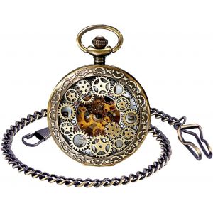 Nbgcm-Montre De Poche Mécanique Homme, Montre De Poche Vintage, Steampunk Gears Séries Squelette Cadran En Chiffres Romains, Boîtier D'acier Inoxydable Noir, Pour Homme Femme - Neuf