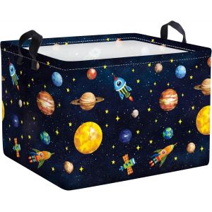 63L Paniere a Linge Sale Bleu Fusée Astronautes Planète pour Enfant Panier Rangement Grand pour Garçons pour Jouets Vêtements, 40x50 cm - Neuf