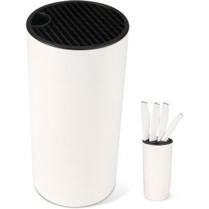 Bloc &Agrave; Couteaux Sans Couteaux : Bloc &Agrave; Couteaux Blanc Avec 16 Fentes Et Design D'&eacute;coulement,Porte-Couteaux Amovible,Support Rond Pour Tous Les Couteaux De Cuisine - Neuf