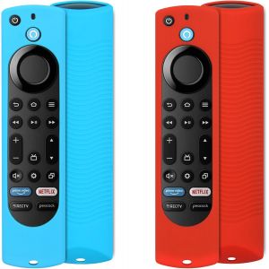 Lot De 2 Coques En Silicone Compatibles Avec Fire Tv Stick 4K Max/Insignia/Pioneer/Fire Tv 4/Omni (Qled) Series Alexa Voice Remote Am&eacute;lior&eacute;e Avec Cordon (Rouge Et Bleu) - Neuf
