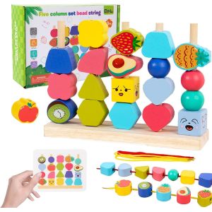 Montessori Jeu de construction en bois à emboîter pour enfants à partir de 2,3,4,5 ans,jeu éducatif,jeu d'empilage,motricité fine - Neuf