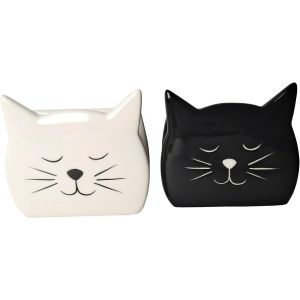 MEVRONISSHOP-Paulilia Porte-&eacute;ponge en C&eacute;ramique Blanc et Noir, Design Chat, pour &Eacute;vier de Cuisine et Salle de Bain - Neuf