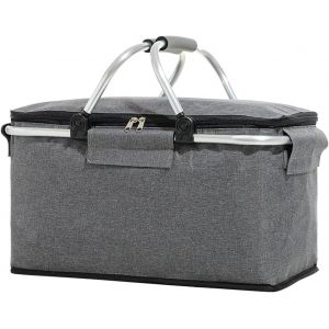 Grand panier à pique-nique isotherme, sac à déjeuner isotherme, sac isotherme pour pique-nique en plein air, voyage, bureau, camping, pique-nique, voyage, côté droit. (gris) - Neuf