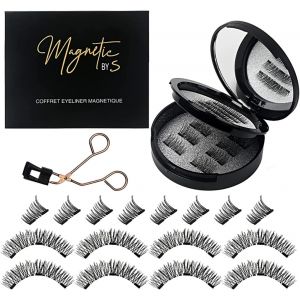 Cap-Faux Cils Magnetiqu Naturel Mascara Effet, 4paires 3d Demi Faux Eye Lashes Kit Extension De Cils Professionnel Individuel Cat Eye Makeup Accesory Pour Fille Adolescente Cadeau Femme - Neuf