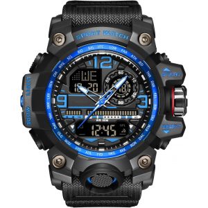 Montre Militaire Homme Montre Sport Étanche Digitale À 50 M Avec Alarm,Chronomètre Led Double Affichage.[J814] - Neuf