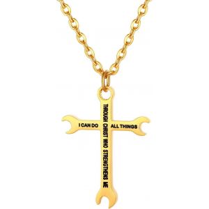Kal-Crucifix Collier Croix Pour Homme En Acier, Cha&icirc;ne Croix Avec Inscription I Can Do All Things Collier Femme Signe De Confiance, Cadeau Anniversaire/Halloween/No&euml;l Couleur Noir Or Argent&eacute;, - Neuf