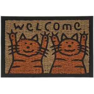 Paillasson Coco,Tapis D'entr&eacute;e,Chat Welcome,60x40 Cm,Caoutchouc,Int&eacute;rieur,Ext&eacute;rieur,Orange/Nature,1 Unit&eacute; - Neuf