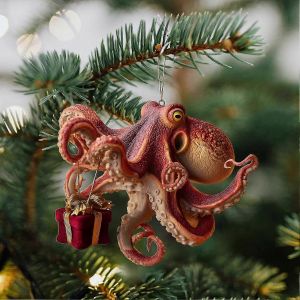 Poulpe Ornement de No&euml;l Acrylique Profond de la Mer des Animaux d&eacute;coration d'Arbre de No&euml;l 2D plaine C&ocirc;ti&egrave;re de Vacances de D&eacute;coration pour les Amoureux de l'Oc&eacute;an - Neuf