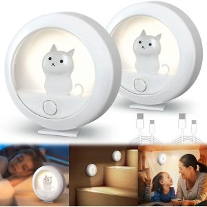 Veilleuse Enfant Led - 2 Pi&egrave;ces Lampe Nuit Enfant Rechargeable Usb, Veilleuse B&eacute;b&eacute; Portable Avec D&eacute;tecteur De Mouvement Et 3 Modes (Auto/On/Off) Pour Chambre, Salon, Salle De Bains Et Couloir - Neuf