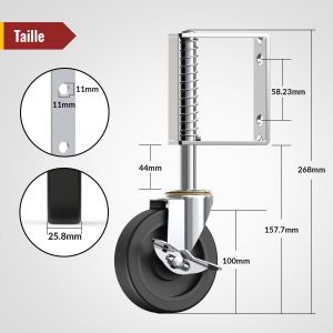 Mevronisshop-Roulettes Pivotantes Robustes De 100 Mm Pour Meubles, Avec Frein De S&eacute;curit&eacute;, Roues De Portail &Agrave; Ressort Adapt&eacute;es Aux Portails En Bois, Cl&ocirc;tures Et Portillons,Capacit&eacute; De 100 Kg&iquest;2 Pi&egrave;ces - Neuf
