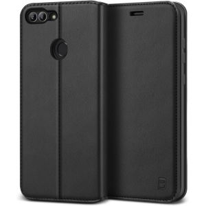 KALANKA-BEZ Coque pour Huawei P Smart, Etui pour Huawei P Smart en Cuir Premium Flip Case Portefeuille, Housse &agrave; Rabat avec Porte-Cartes de Cr&eacute;dit, Fermeture Magn&eacute;tique, Noir - Neuf