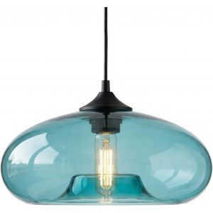 Subzonal-Suspension Luminaire Industriel Vintage Avec Abat-Jour En Verre Souffl&eacute; 28cm - Lampe Suspendue Plafond E27 Pour Cuisine, Salon & Salle &Agrave; Manger (Bleu) - Neuf