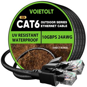 Kal-Câble Ethernet Cat 6 Extérieur 10m, Veste Étanche Lldpe Uv Pour Enterrement Direct - 24awg Câble Rj45 Réseau Internet Gigabit Haute Vitesse 10 Gbps - Cca, Utp Avec 20 AttachesU2026 - Neuf