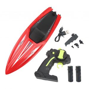 Bateau telecommande, bateau RC, etanche, haute vitesse, modele reduit, jouet pour les plus de 14 ans, rouge, avec 2 piles - Neuf