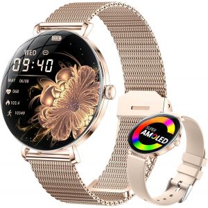 Checarzhn--No1-Montre Connectée Fines Femme Avec Appel Bluetooth, 1.43"" Amoled Smartwatch Pour Android Ios, Ip68 Étanche, 180+ Cadrans, 100+ Sportifs, 24h Fréquence Cardiaque/Sommeil, Podometre, Or Rose - Neuf
