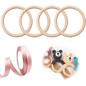 Eryi-Anneau En Bois, 4 Pièces Anneaux Bois Naturel 10cm Cerceaux Ronds Macrame Jeux Du Ruban Bouquet Mariée Artisanat Non Fini Anneau De Dentition Pour Fabrication De Bijoux, Artisanat, Pendentif - Neuf