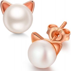Cmjaagur-Boucle D'oreille Femme Argent Chat Bijoux Boucle D'oreilles Chat Pour Femme, Boucles D'oreilles Enfant Fille,Boucle D'oreille Perle Femme[M1679] - Neuf
