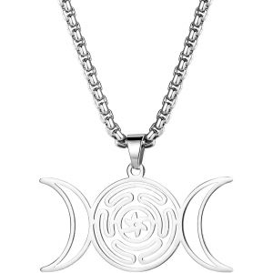 Kal-Collier Femme Acier Inoxydable: Collier Femme Pendentif Roue De La Déesse Hécate Strophalos Fantaisie Triple Lune Style Mode Simple Bijoux Païens Wicca - Cadeau Anniveraire Saint Valentin - Neuf