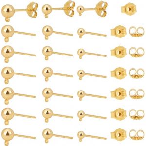 Kal-30 Lot De Tiges De Boucles D'oreilles En Argent Sterling 925, Plaqué Or 18 Carats 3 Tailles Avec Boucle 30pcs Dos D'écrou D'oreille Pour La Fabrication De Boucles D'oreilles - Neuf