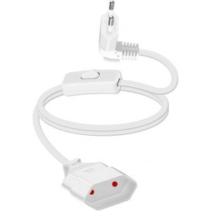 Rallonge d'angle à 90 ° - Avec cordon d'alimentation - Blanc - 2,5 A/250 V - Pour appareils ménagers Lndoor - Lampes, TV, PC, guirlande lumineuse, prise européenne - Câble d'alimentation plat - Neuf