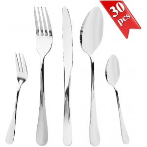 Set De Couverts Pour 6 Personnes, 30 Pièces Couverts Avec Couteau, Fourchette, Couverts De Table Polis Miroir, Couverts Lavables Au Lave-Vaisselle, Couverts En Acier Inoxydable Pour La Maison - Neuf