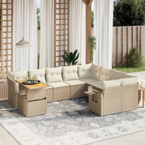 Prolenta Premium - Salon De Jardin Avec Coussins 10 Pcs Beige R&eacute;sine Tress&eacute;e - Neuf
