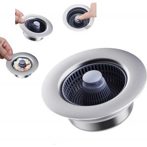 Jgd-Filtre D'&eacute;vier De Cuisine Et Bouchon De Vidange Pop-Up 3 En 1 En Acier Inoxydable Avec Panier Anti-Obstruction, Bouchon De Vidange Pop-Up Universel, Drainage, R&eacute;servoir D'eau Et Filtration - Neuf