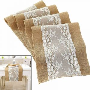 Nappe Rustique Vintage (30 X 180 Cm) En Toile De Jute Blanche Avec Dentelle, Id&eacute;ale Pour No&euml;l, L'hiver, Les Mariages Et Les F&ecirc;tes. D&eacute;coration Pour La Maison Et La Maison. - Neuf