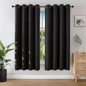 Eryi-Rideau Occultant 2 Pièces L 140 X H 175, Rideau Thermique Isolant Noir Anti Chaleur Tenture Opaque À Oeillets Isolation Lumiere Anti Uv Decoration Chambre Maison Salon Intérieurs - Neuf