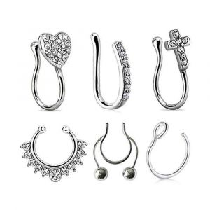 20g 8mm 6pcs Faux Nez Piercing Hoop Faux Nez Anneau Faux Oreille Helix Cartilage Anneau - Neuf