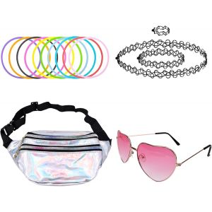Kalanka-Accessoires Des Années 90 Et 80, Tenue Des Années 90 Et 80, Accessoires Malle, Tenue De Festival Csd Pour Femme, Sac Banane Pour Femme, Lunettes En Forme De C?Ur Rose, Chaîne De Tatouage 90s, - Neuf