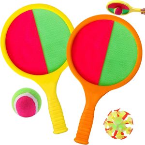 Mdy-2 Pieces Balles Velcro Raquette, Enfants Lancer Catch Ball Jouet, Jeu De Pagaies Et De Lancer, Jeux Exterieur Enfant, Avec 2 Balles, Jeux De Plage Pour Jardin Extérieur Cour Piscine Plage - Neuf