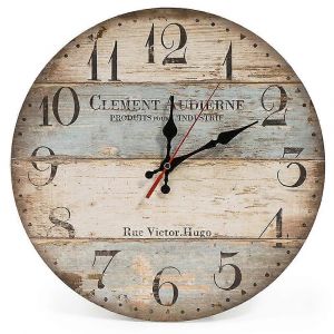 30cm Horloge murale ronde en bois silencieux Vintage Style rustique chic Chiffres arabes Bois rond décoratif - Neuf
