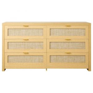 Commode en Rotin avec 6 Tiroirs-Duoku-avec Poign&eacute;es M&eacute;talliques-Organisateur de V&ecirc;tements au Style Boh&egrave;me en Bois - Neuf