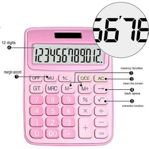 Calculatrice,calculatrice de bureau de base &agrave; 12 chiffres,batterie solaire &agrave; double alimentation avec grand &eacute;cran LCD et grands boutons Calculatrice de bureau (rose) - Neuf