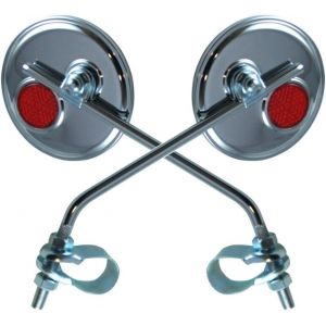 Kal-2x Retroviseur Velo Chrome Rond Avec Catadioptre 75mm A Collier Reversible Gauche Droite Guidon 22mm Cycle Ville Route Vintage (1 Paire) - Neuf