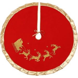 Jupe De Sapin De Noël Rouge Avec Bordure Dorée, 91 Cm, Décorations De Noël En Flanelle, Motif Père Noël Et Renne (Rouge, 91 Cm) - Neuf
