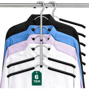 LETNERNY-Cintres 6 Niveaux De Cintres Pliants En Mousse Rembourrée, 2 Packs De Cintre Pantalon En Métal, Cintre Gain De Place Pour Chem s Hommes, Femmes, Rangement Et Organisation De Placards - Neuf