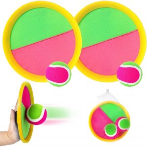 Mdy-2 Pieces Balles Velcro Raquette, Enfants Lancer Catch Ball Jouet, Jeu De Pagaies Et De Lancer, Jeux Exterieur Enfant, Avec 2 Balles, Jeux De Plage Pour Jardin Extérieur Cour Piscine Plage - Neuf
