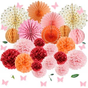 ERYI-23 Pièces Papier Pompom Eventail Décoration De Fête Fournitures Multicolore Papier Eventail Boule Pompoms Fleurs Ventilateur De Fête D'Anniversaire - Neuf